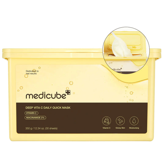 Medicube Deep Vita C Daily Quick 30 Sheet Masks - Vegan Certified Quick Dispenser Triple Vitamin Complex For Radiance and Hydration - Korean Face Masks